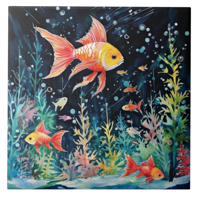 Fish Dreamland, aquarium perfection, Ceramic Tile (Front)
