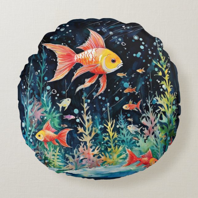 Fish Dreamland, aquarium perfection, Round Cushion (Front)
