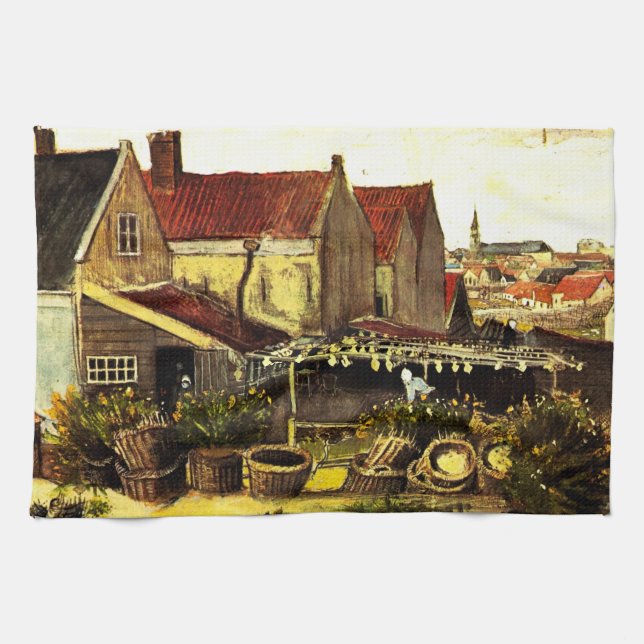 Fish Drying Barn by Vincent van Gogh Tea Towel (Horizontal)