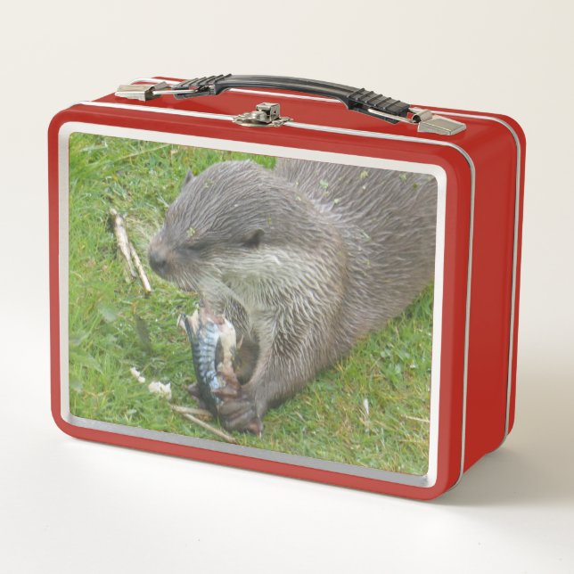 Fish Eating European Otter Lunch Box (Front)