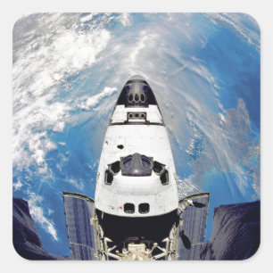 Fish Eye View Space Shuttle Atlantis Earth Orbit Square Sticker