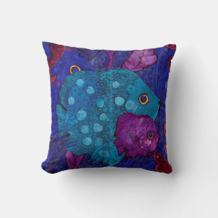 Fish Family, Underwater, Blue & Purple Cushion
