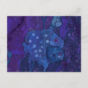 Fish Family, Underwater Ocean Animal Art Navy Blue Postcard