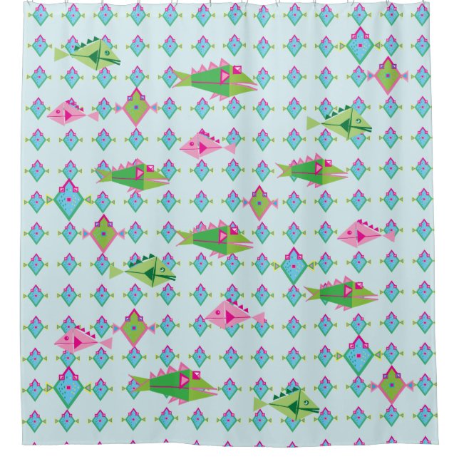 Fish fish fish shower curtain (Front)