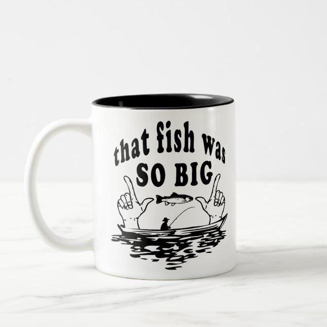 Fish fishing comic fisherman funny Two-Tone coffee mug (Left)