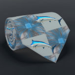 Fish Fishing Marlin On Blue Swirl / Grey Block Tie<br><div class="desc">Fish Fishing Marlin On Blue Swirl / Grey Block  print on men's necktie.</div>