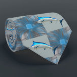 Fish Fishing Marlin On Blue Swirl / Grey Block Tie<br><div class="desc">Fish Fishing Marlin On Blue Swirl / Grey Block  print on men's necktie.</div>
