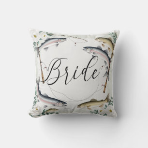 Fish Fishing Rod and Flowers for Bride Cushion