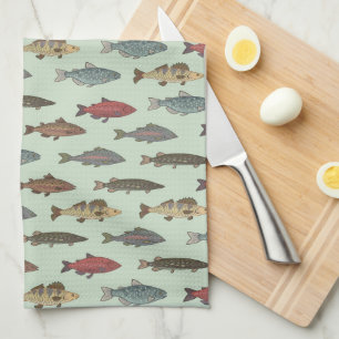 Fish Fishing Tea Towel