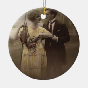 Fish Flower Victorian Couple Poisson d'avril Ceramic Tree Decoration
