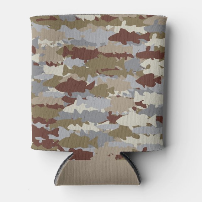 Fish Frenzy Brown Camouflage Can Cooler (Front)