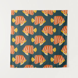 Fish Frenzy: Vintage Seamless Design Tapestry