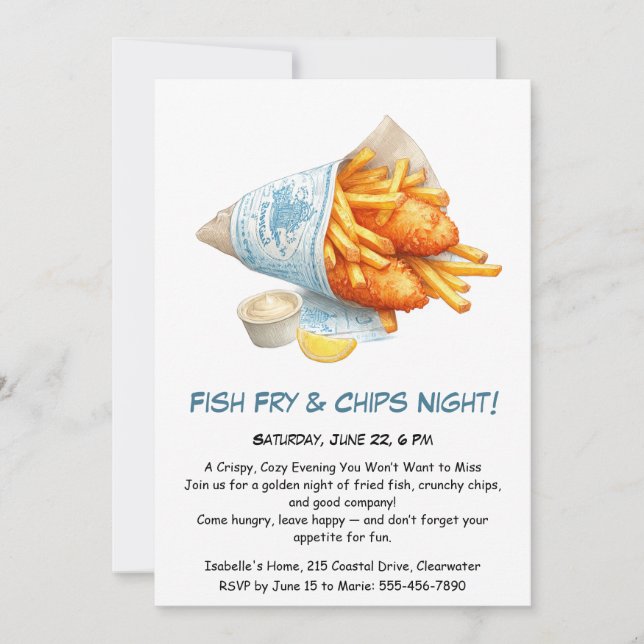 Fish Fry & Chips – Casual Seafood Party Invitation (Front)