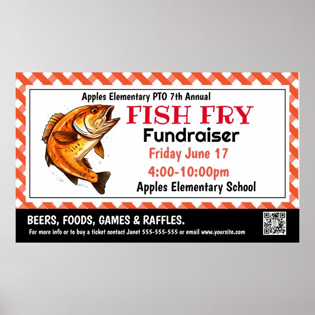 FISH fry Fundraiser PTO PTA Church Banner Poster (Front)