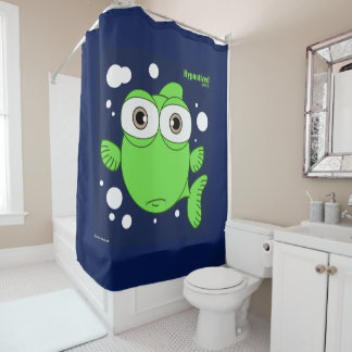 Fish (Green, navy Blue Bg) Shower Curtain