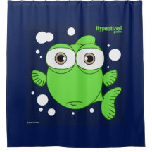 Fish (Green, navy Blue Bg) Shower Curtain