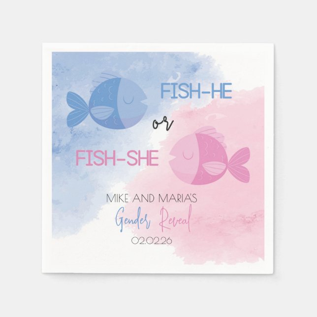 Fish-he or Fish-she gender reveal napkins (Front)