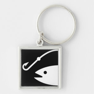 Fish Head and Hook - Black and White Key Ring