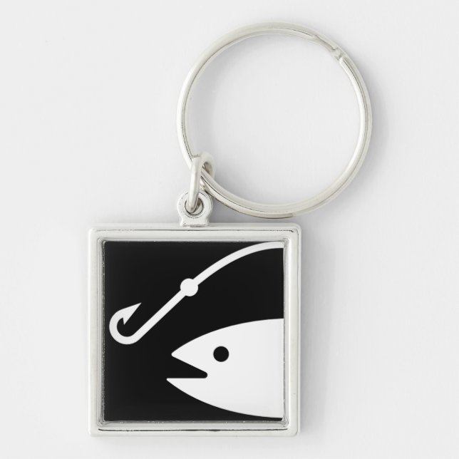 Fish Head and Hook - Black and White Key Ring (Front)