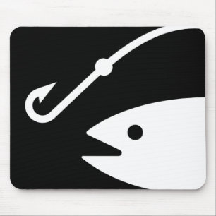Fish Head and Hook - Black and White Mouse Pad