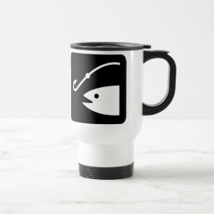 Fish Head and Hook - Black and White Travel Mug