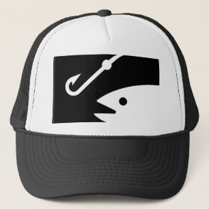 Fish Head and Hook - Black and White Trucker Hat
