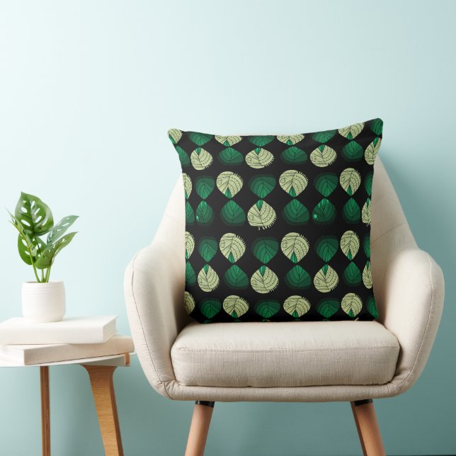Fish Head Leaves Bottle Green Pastel Green Black  Cushion (Chair)