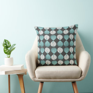Fish Head Leaves Dusty Duck Egg Blue White Grey Cushion
