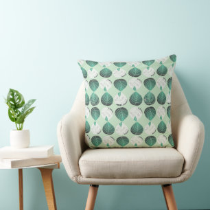 Fish Head Leaves Dusty Spearmint Green White Mint Cushion