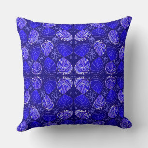 Fish Head Leaves Flowers Hearts Blue Cushion
