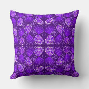 Fish Head Leaves Flowers Hearts Purple Cushion