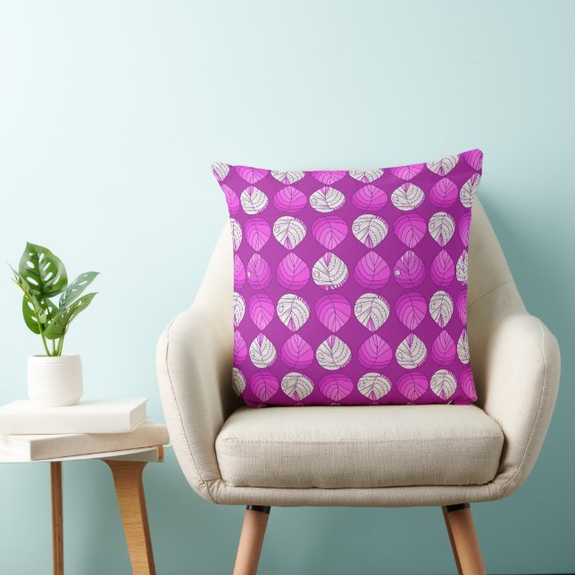 Fish Head Leaves Fuchsia White Cushion (Chair)