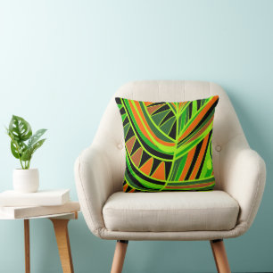 Fish Head Leaves Jazz S Orange Green Brown Cushion