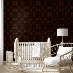 Fish Head Leaves New Floral Hearts - Black Brown Wallpaper