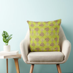 Fish Head Leaves New Kiwi Brown Cushion