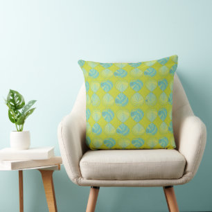 Fish Head Leaves New Kiwi Teal Cushion