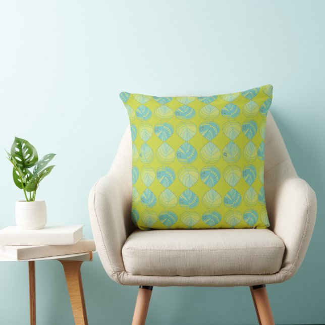 Fish Head Leaves New Kiwi Teal Cushion (Chair)