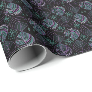 Fish Head Leaves New Teal Mauve Black Wrapping Paper