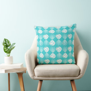 Fish Head Leaves New Turquoise White Cushion