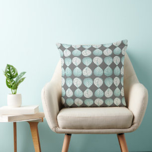 Fish Head Leaves Pastel Duck Egg Blue White Grey Cushion