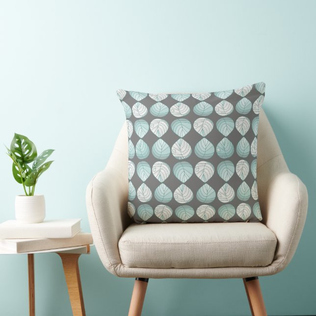 Fish Head Leaves Pastel Duck Egg Blue White Grey Cushion (Chair)