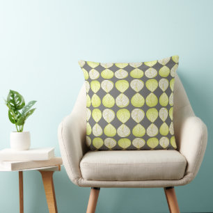 Fish Head Leaves Pastel Olive Green White Grey Cushion