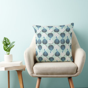 Fish Head Leaves Teal White Duck Egg Blue Cushion