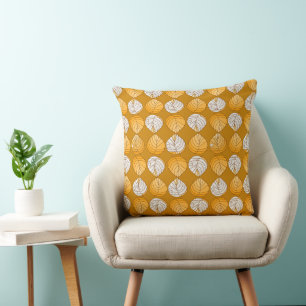 Fish Head Leaves Yellow Orange White Cushion