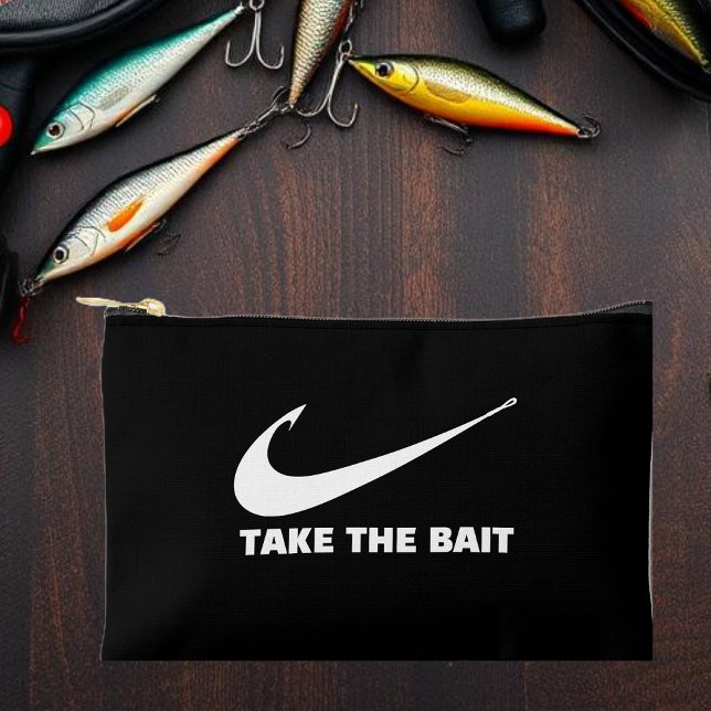 Fish Hook-Fisherman Core-Take the Bait-Black Accessory Pouch (Fish Hook-Take the Bait- Fisherman Core-Gift For Him-Small Pouch-Black)