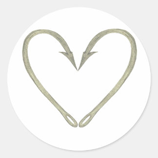 Fish Hook Heart Classic Round Sticker