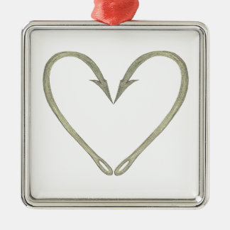 Fish Hook Heart Metal Ornament
