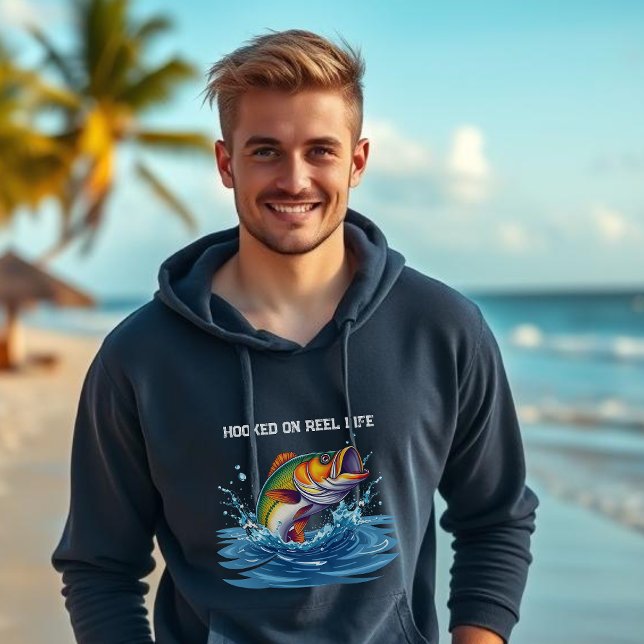 Fish-Hooked on Reel Life Hoodie (Fish out of Water Hooked on Reel Life Hoodie-Fisherman Core-For Him-Summer Hoodie-Beach Hoodie-Surf)