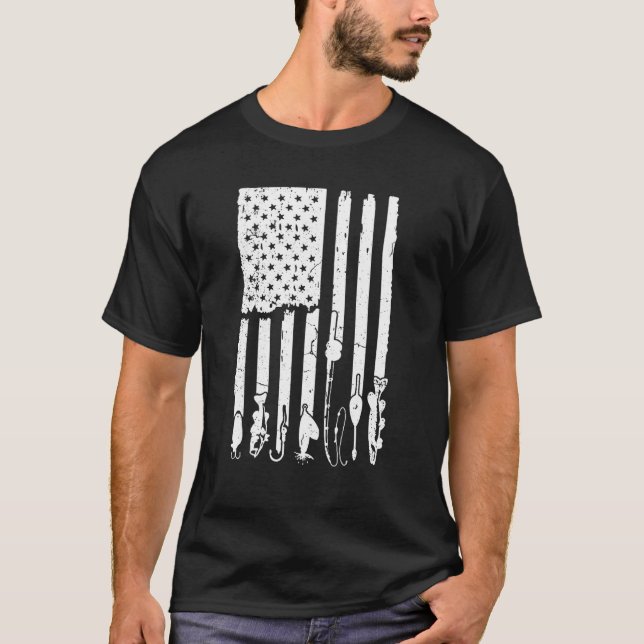 Fish Hunting Fishing Rod Us Flag Patriot T-Shirt (Front)