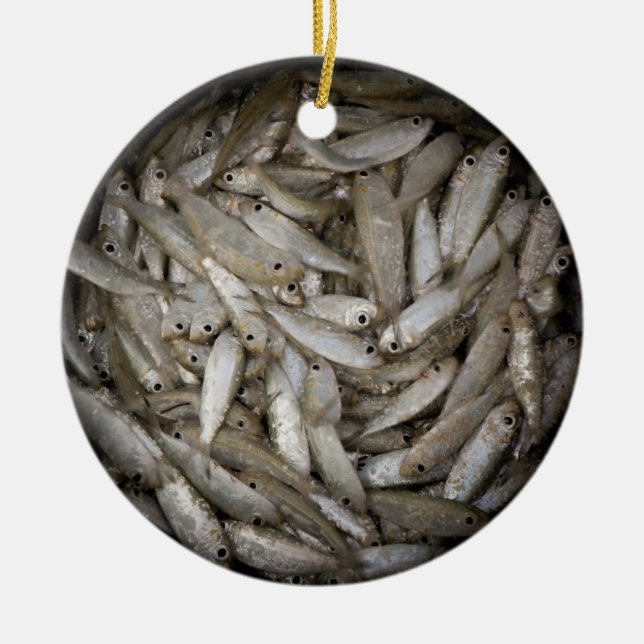 Fish in a Barrel Ceramic Tree Decoration (Front)